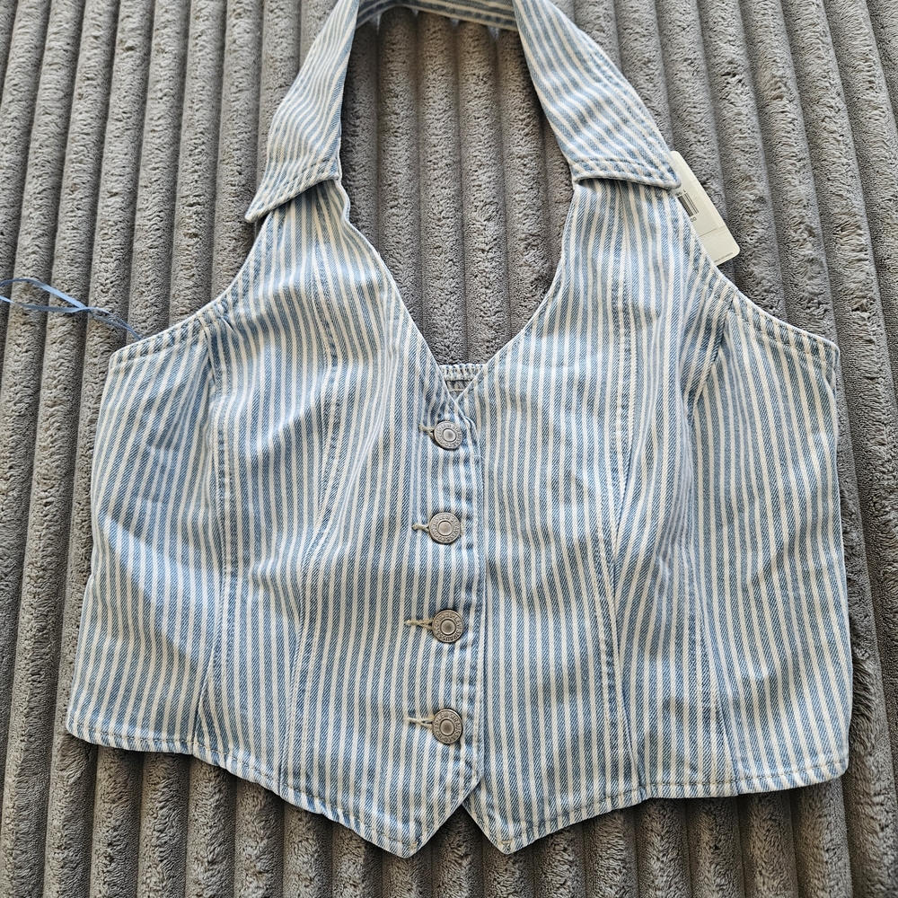 Levi's Blue and White Striped Crop Top